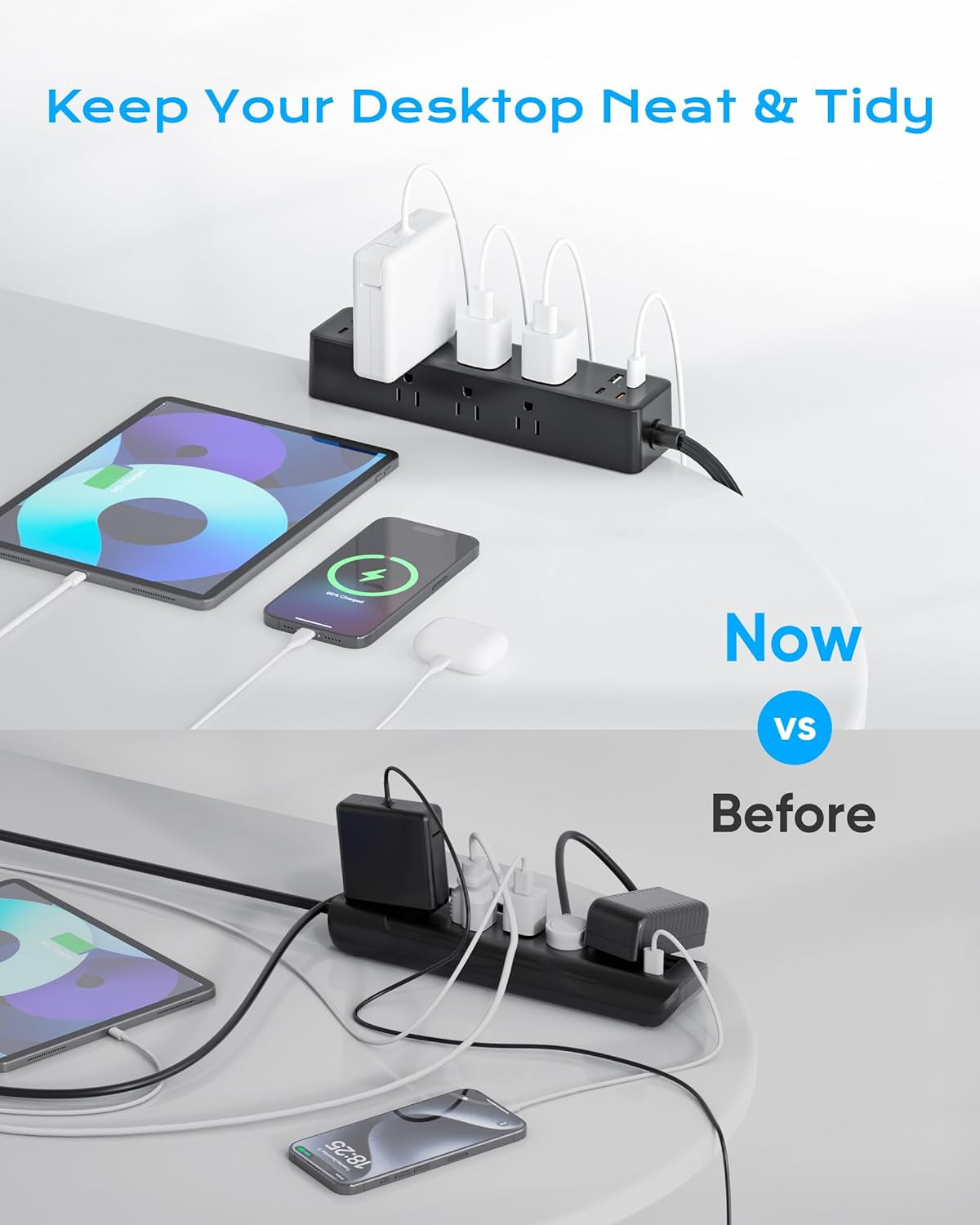 17-In-1 Desk Clamp Power Strip with 40W Fast Charging Station, 10Ft Flat Plug 1200J Surge Protector, 9 AC Outlets 8 USB Ports(4 USB C), Desk Outlet for Home Office, Fit 1.7" Tabletop Edge-4