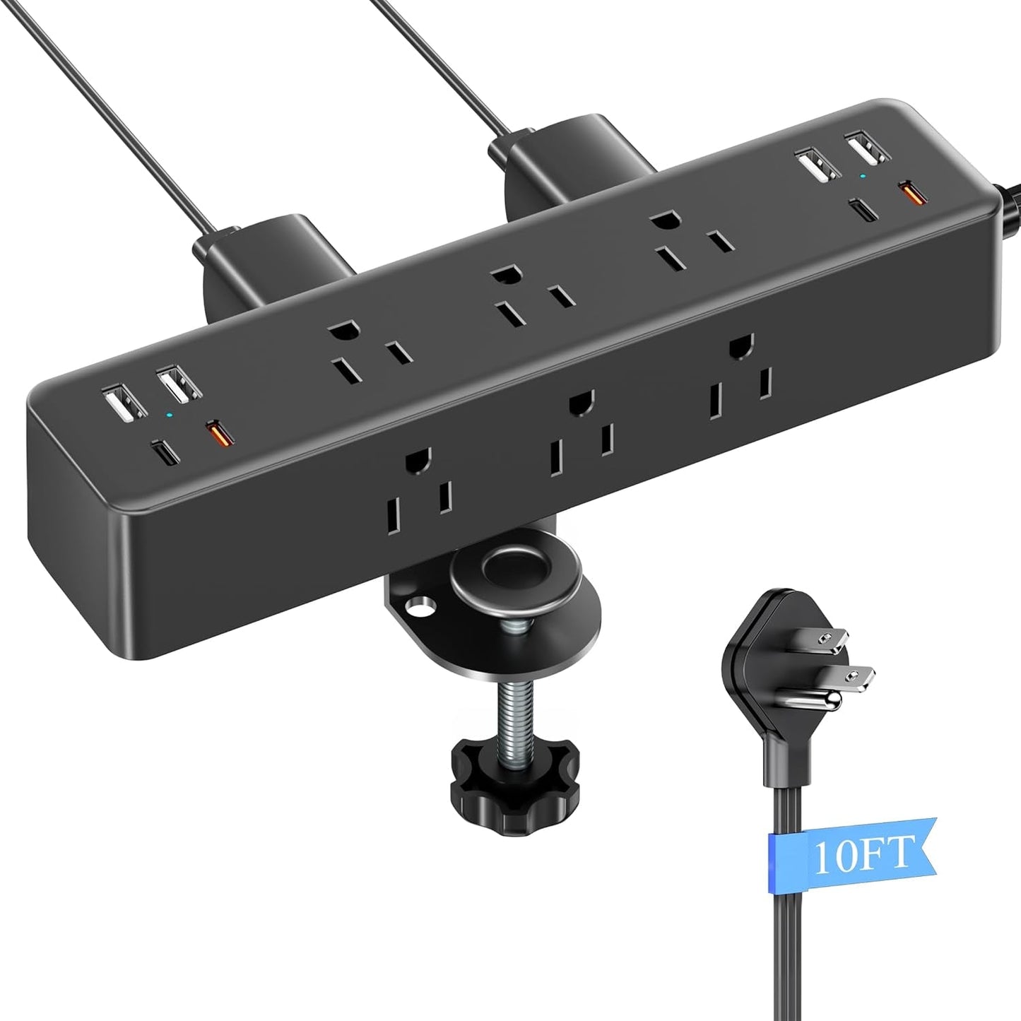 17-In-1 Desk Clamp Power Strip with 40W Fast Charging Station, 10Ft Flat Plug 1200J Surge Protector, 9 AC Outlets 8 USB Ports(4 USB C), Desk Outlet for Home Office, Fit 1.7" Tabletop Edge-0
