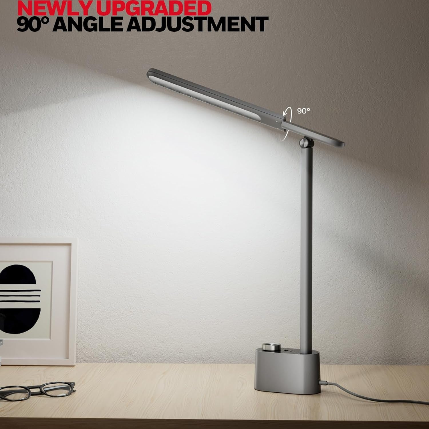 Upgraded LED Desk Lamp - H01 Pro Sunturalux™ Foldable Desk Light with USB A+C Charging Port, 3 Color Modes Dimmable Table Lamp for Home Office Reading(Grey)-3