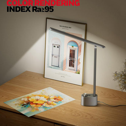 Upgraded LED Desk Lamp - H01 Pro Sunturalux™ Foldable Desk Light with USB A+C Charging Port, 3 Color Modes Dimmable Table Lamp for Home Office Reading(Grey)-2