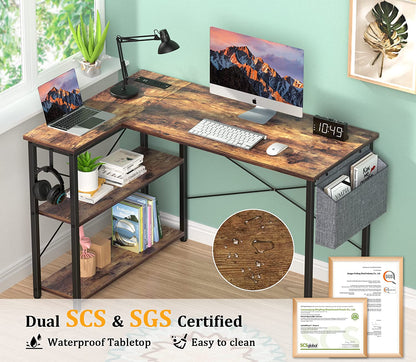 Rustic L-Shaped Desk with Outlets & USB Ports-4