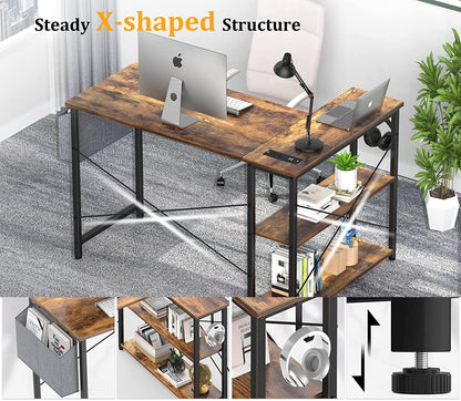 Rustic L-Shaped Desk with Outlets & USB Ports-3