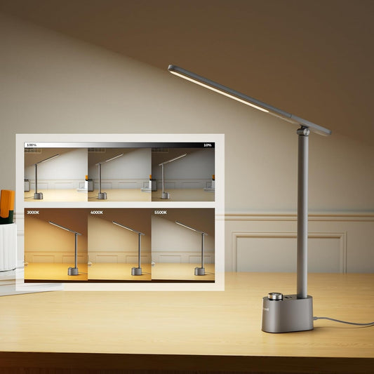 Upgraded LED Desk Lamp - H01 Pro Sunturalux™ Foldable Desk Light with USB A+C Charging Port, 3 Color Modes Dimmable Table Lamp for Home Office Reading(Grey)-1
